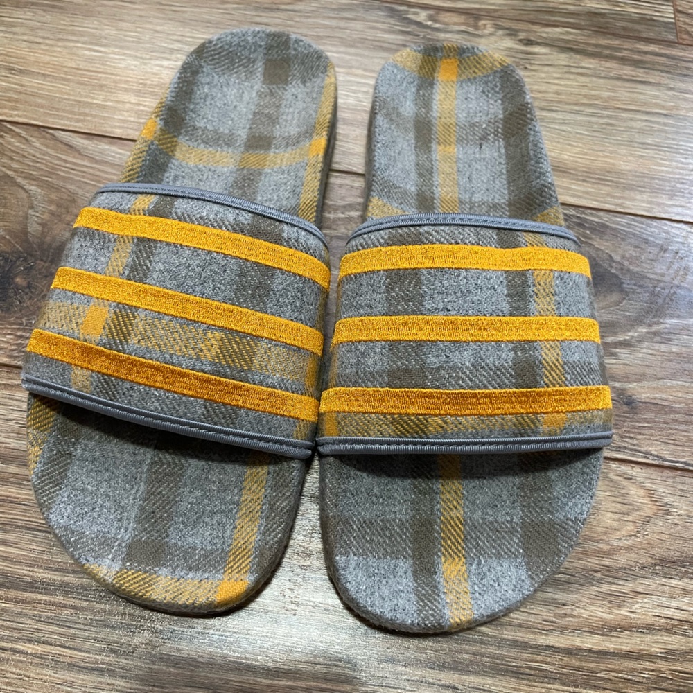 Adidas Gray and Orange Patterned Slides